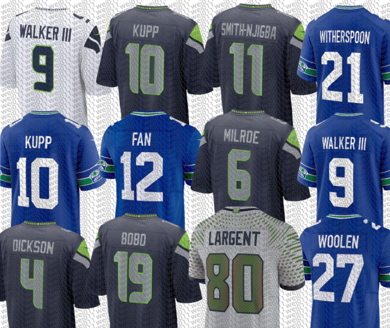 Steve Largent Kam Chancellor th Fan Sam Darnold Jaxon Smith-Njigba Cooper Kupp Kenneth Walker III Coby Bryant Zach Charbonnet George Holani AJ Barner Football Jersey