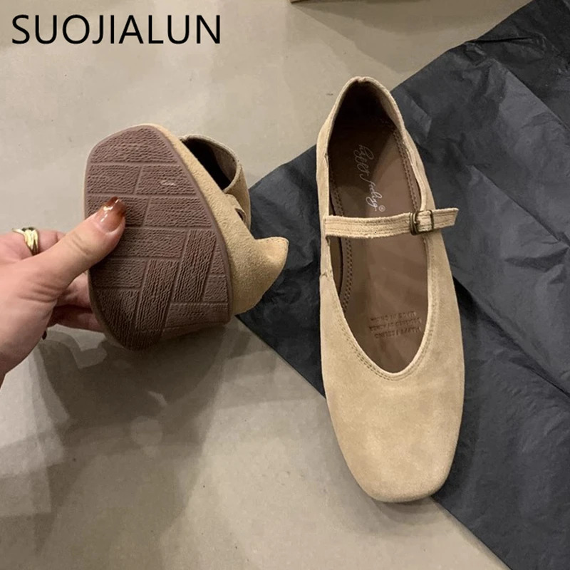 SUOJIALUN Autumn Women Flat Shoes Fashion Round Toe Ladie Ballerinas Shoes Soft Flat Heel Outdoor Casual Mary Jane Shoes 251021