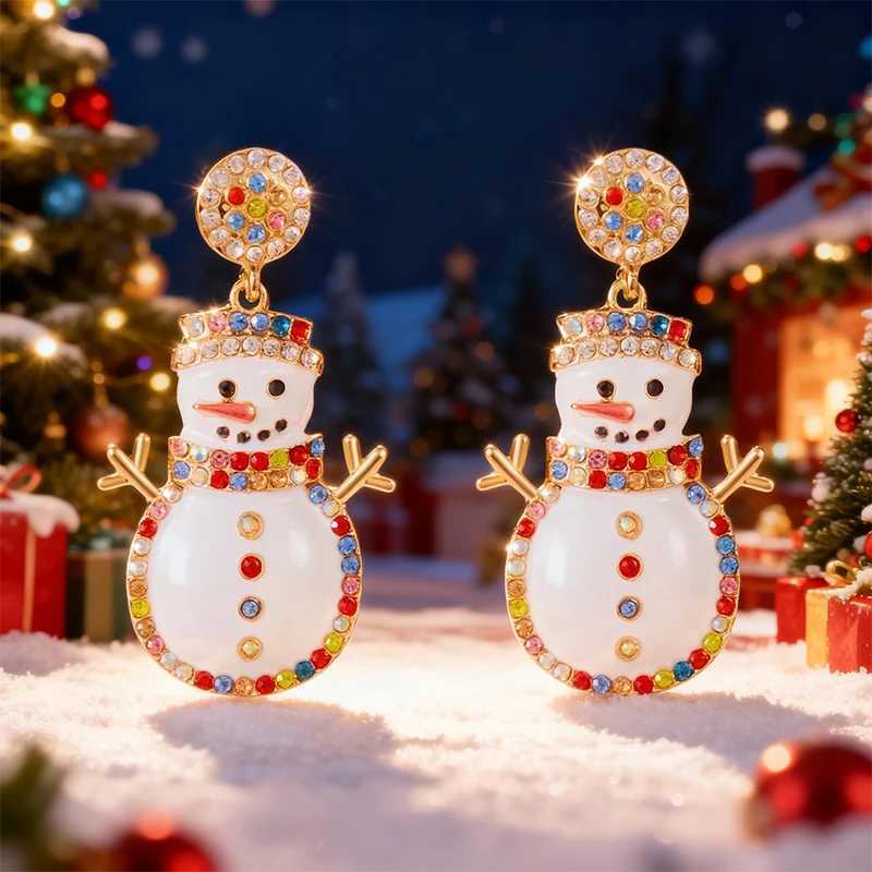 Christmas Colorful Crystal Rhinestone Drop Oil Snowman Earrings for Women Holiday New Year Party Jewelry Gift J251021