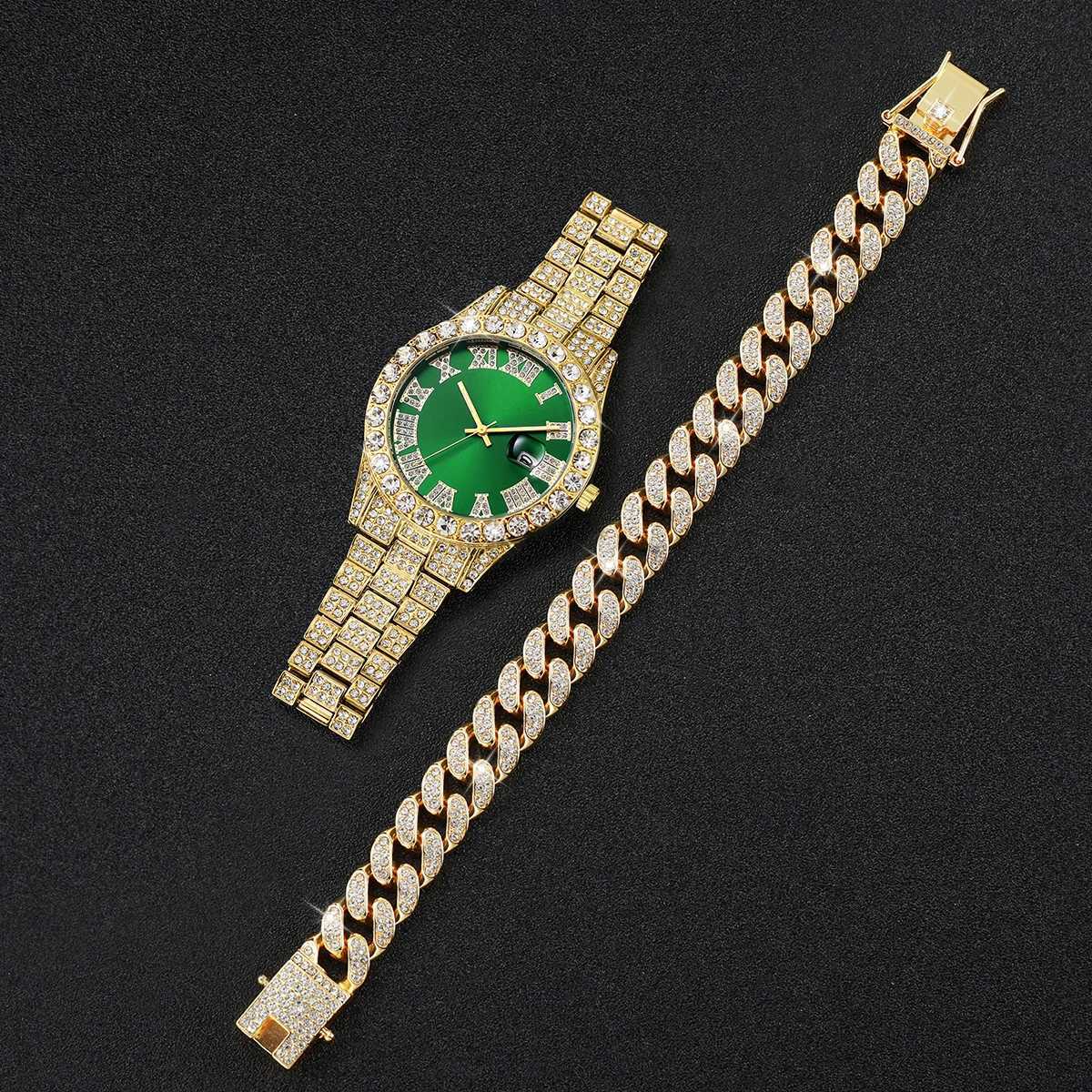 2PCS Luxury Rhinestone Men es Fashion Stainl Steel Band Males Analog Quartz Bracelet Set Relogios MasculinoXJ251021