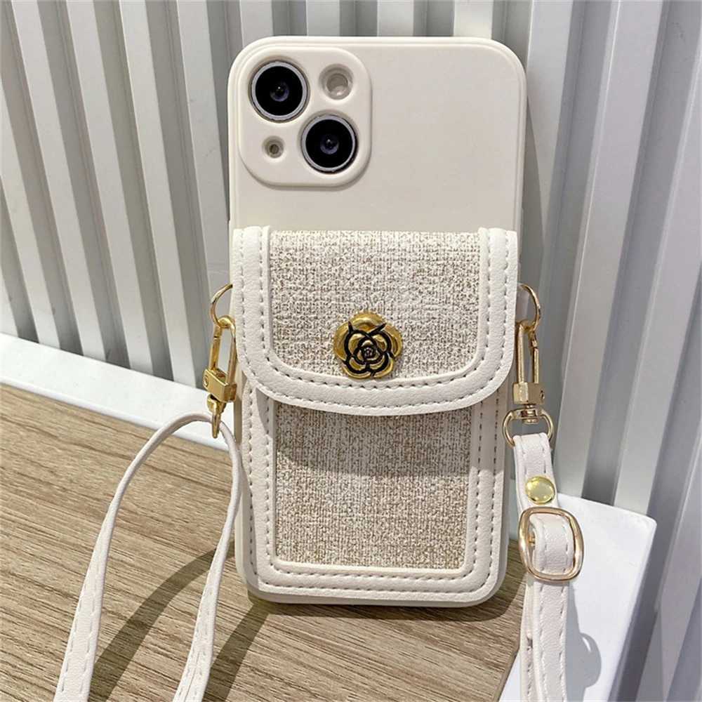 Luxury 3D Camellia Flower Leather Card Bag Crossbody Lanyard Soft Case For iPhone 16 15 14 Pro Max 13 12 11 X XS XR 7 8 Cover J251114