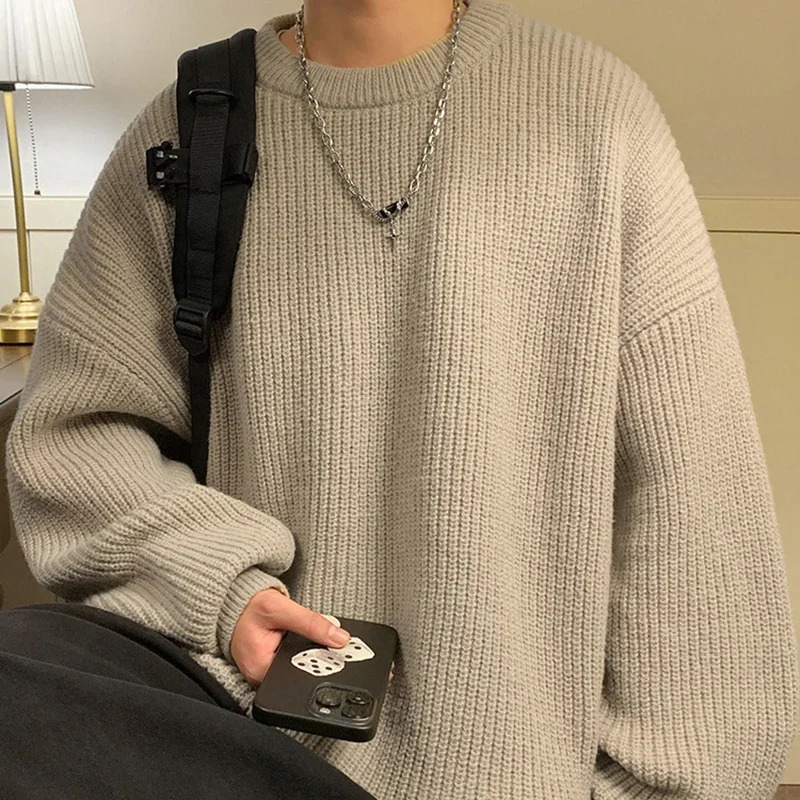 TFETTERS Japan O Neck Pullovers for Men Knitwear 2025 Autumn Winter Solid Color Comfortable Sweaters Man Clothes Teenagers 251020