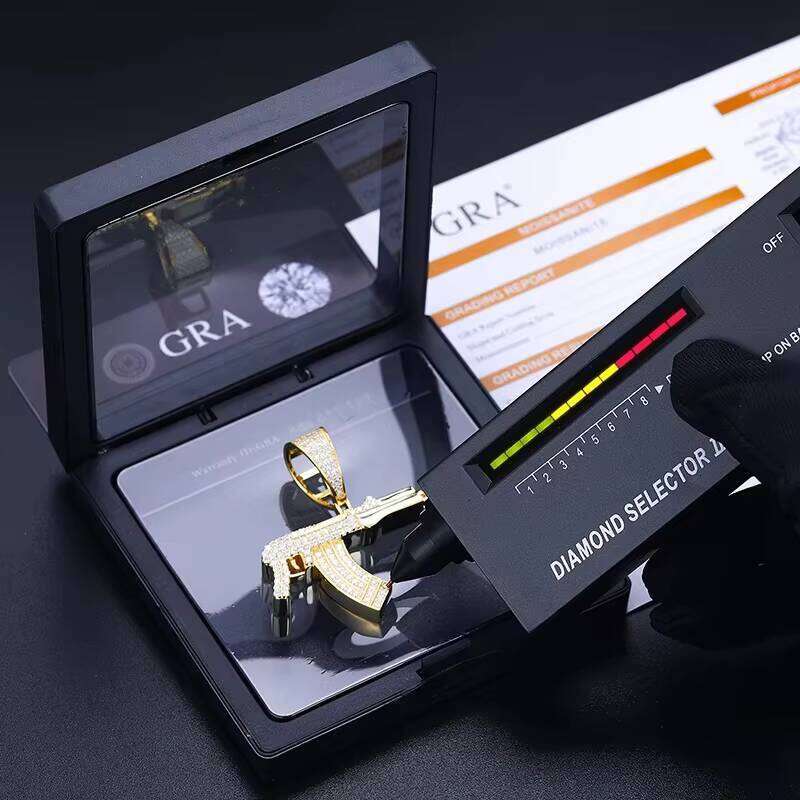 Full Silicon Stone Gold Plated Sterling Sier Subhine Gun Pistol Hip Hop Pendant Men's Handmade Jewelry