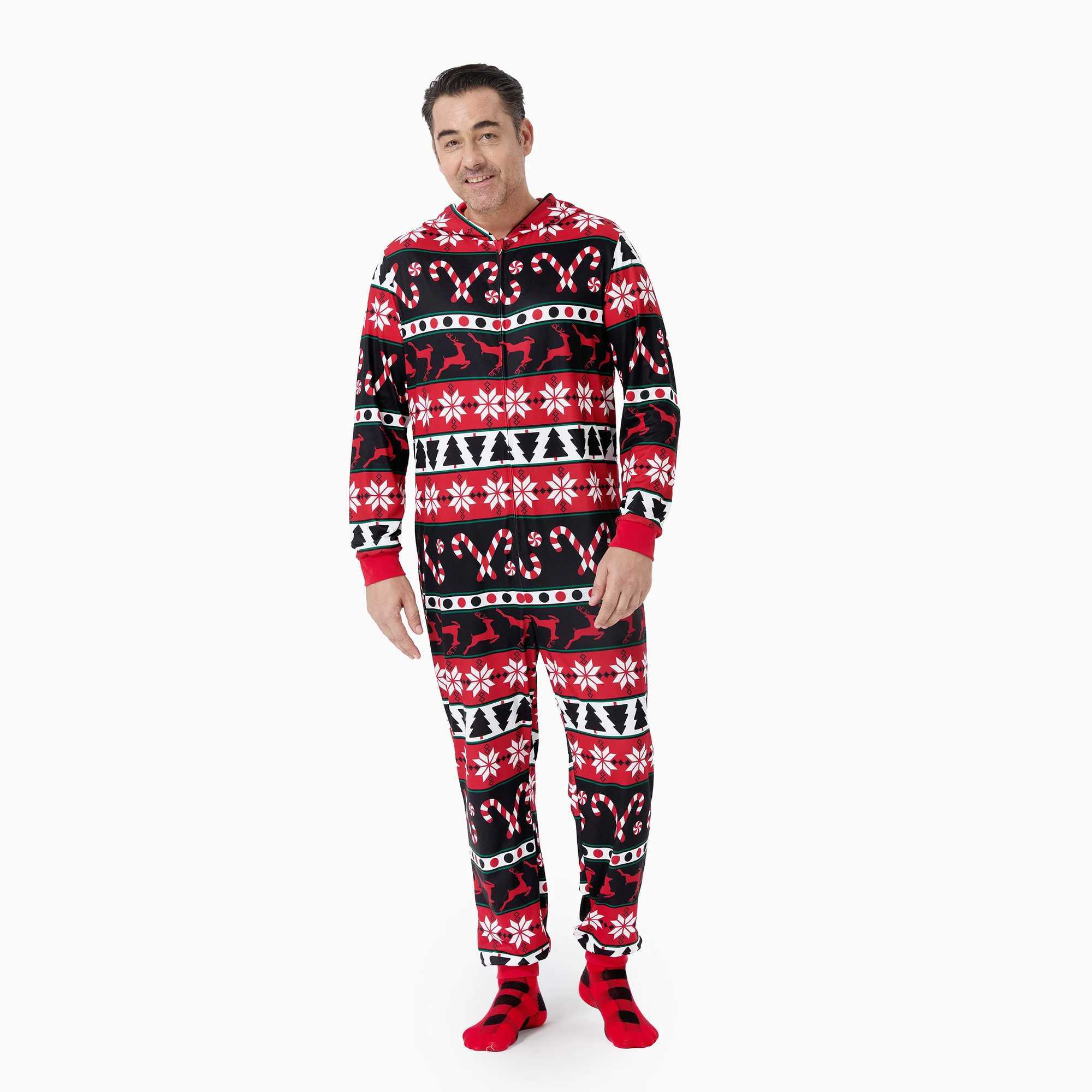 Christmas Family Pajamas 3D Reindeer Pattern Zip Up Hooded Onesie Matching Set L251021A496