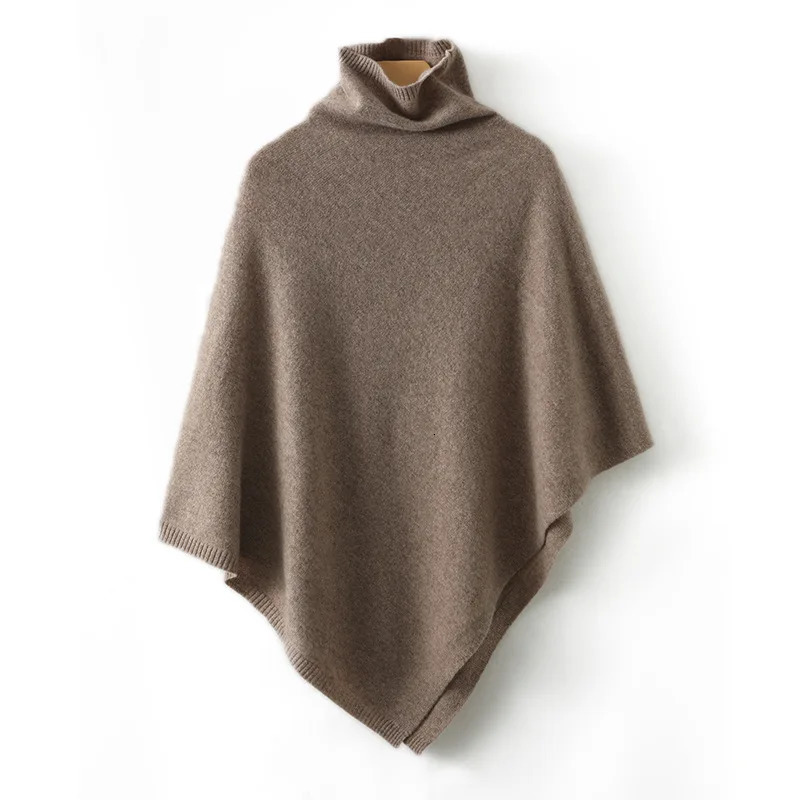 100Wool Turtleneck Poncho Pullover Shawls Women Knitted Irregular Cloak Fashion Soft Warm Wollen Bat Sleeve Loose Thin Coat 251021