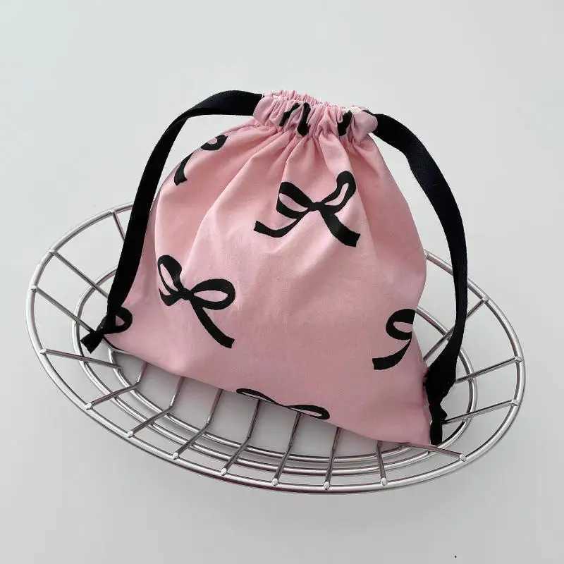 Bow Knot Striped Mini Drawstring Bag Cosmetic Storage Pouch Women Wallet Sweet Kawaii String Mini Pouch Girls Storage Mini BagW251021