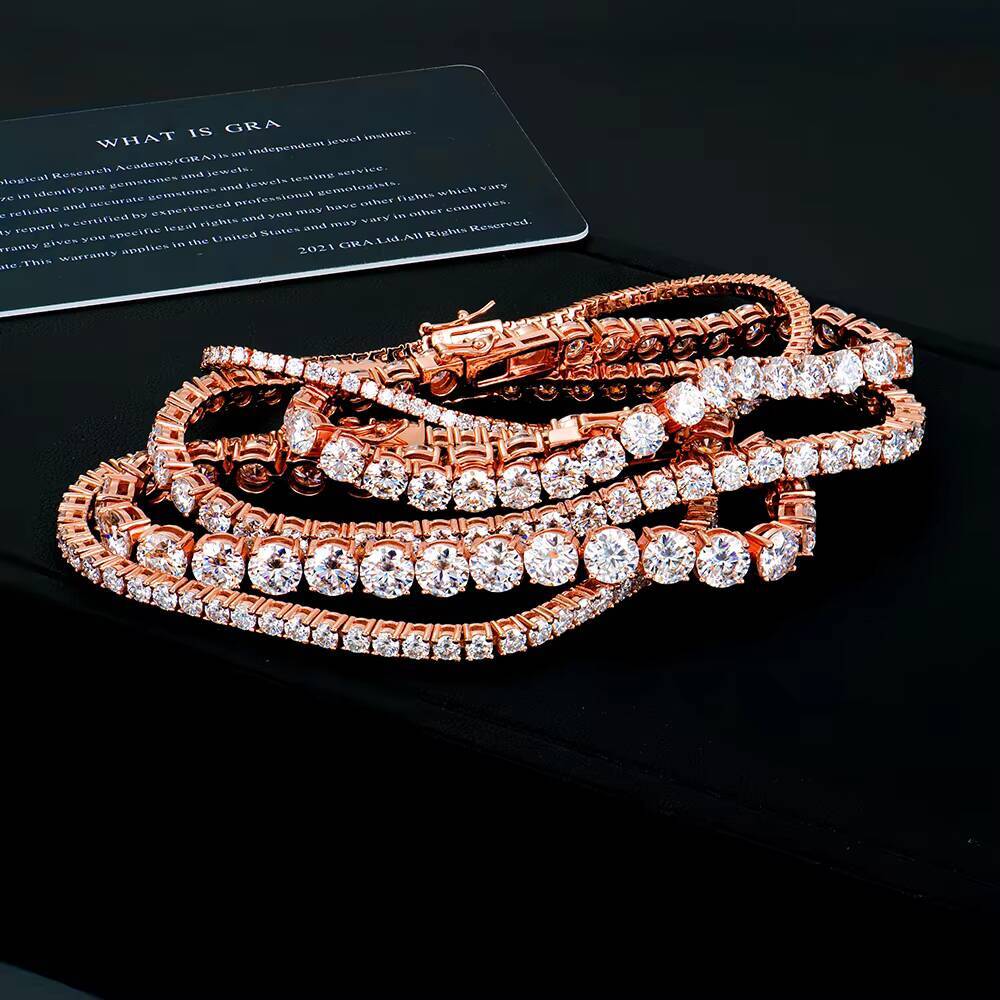 Moissanite D Tennis Chain Bracelet Stylish Trendy HipHop Rose Gold Plating Sterling Silver 925 Party Size 2mm 3mm 4mm 5mm 6mm
