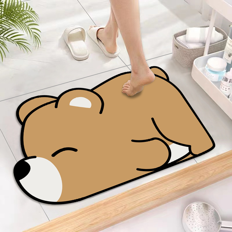 waterabsorbing quickdrying soft diatom mud floor mat for bathroom kitchen and bathroom antislip foot pad with cartoon smiling cat oval