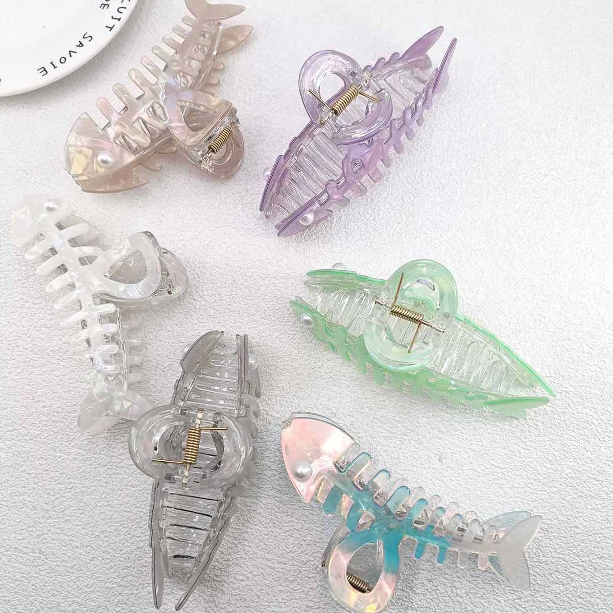 Y2K Colorful Fishbone Hair Claw Creative Personality Shark Clips Fish Barb PVC Crab Hair Clip Hair Accessories for WomenW254021
