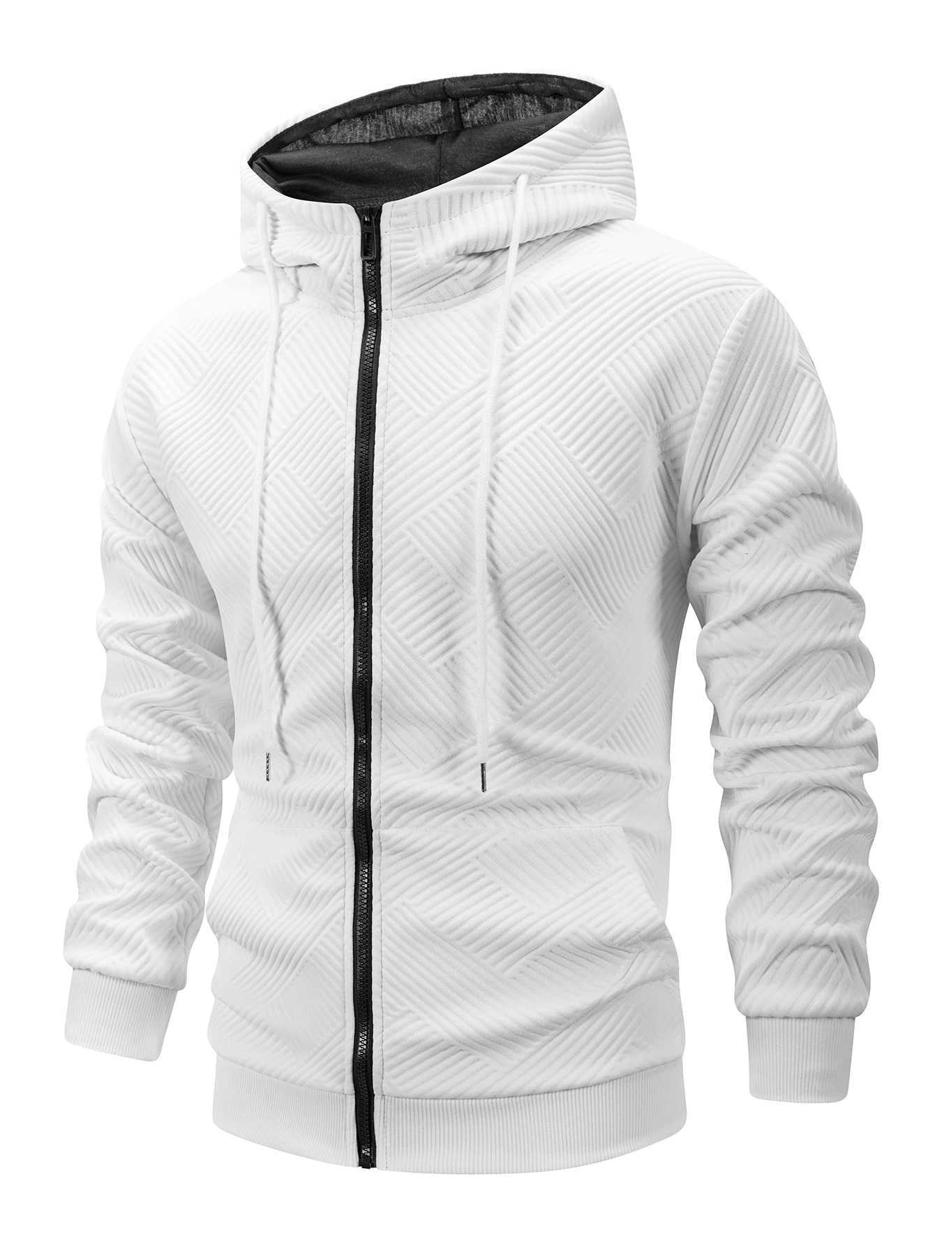 Autumn Casual Mens Hoodies Jacket Solid Color Loose Daily Hooded Sweatshirt Zipper Design Sportswear Coat Long Sleeve Jacket W251021