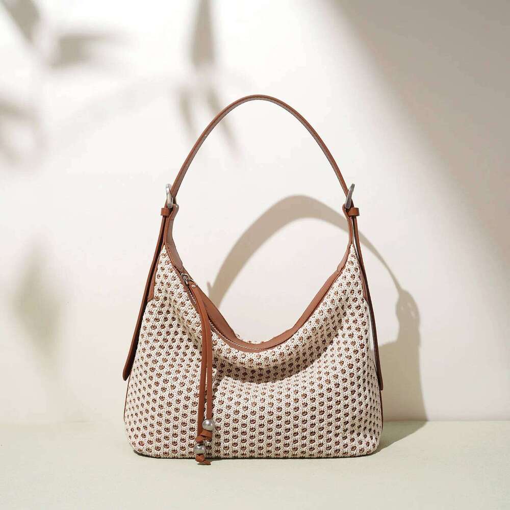 French Straw Woven Summer New Leather Shoulder Strap Dumpling Fashionable Women's One-Shoulder Crossbody Bag 251021