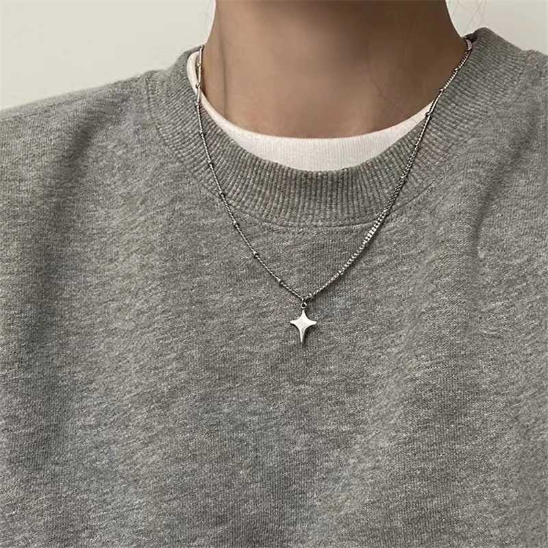 Kpop Goth Silver Color Star Pendant Chain Necklace For Women Men Girl Y2K Cool Emo Punk Aesthetic Grunge Jewelry Gifts XJ250717