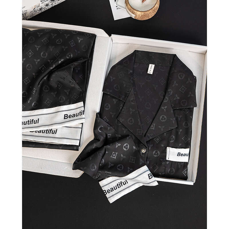 Jacquard Floral Light Luxury Women's Pajamas Spring and Autumn Ice Silk Long Sleeve Comfortable Homewear Set