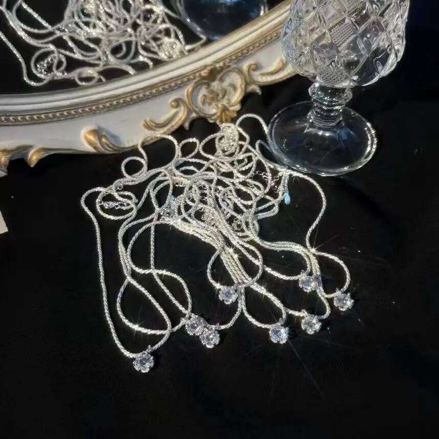 Popular S Sterling Sier Sparkling Necklace For Women Light Round White Dia Pendant Galaxy Collar Chain Jewelry