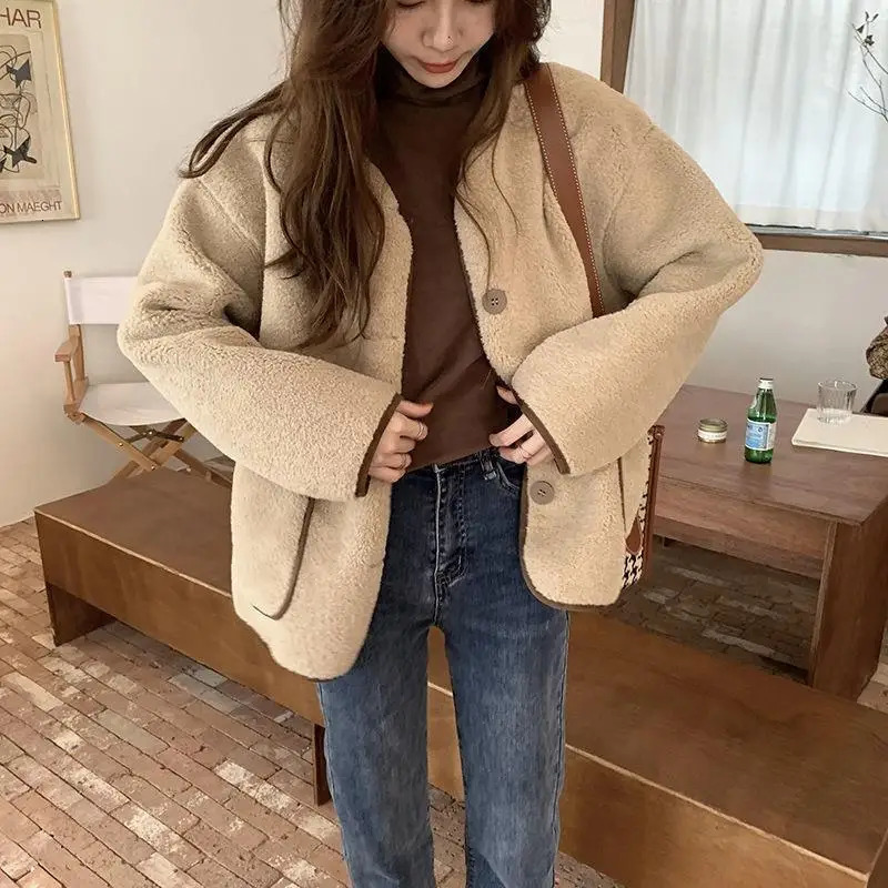 Women Autumn Winter Warm Teddy Coat Berber Fleece Round Collar Short Jacket Plush Outerwear Female Fashion Streetwear Clothes 251021