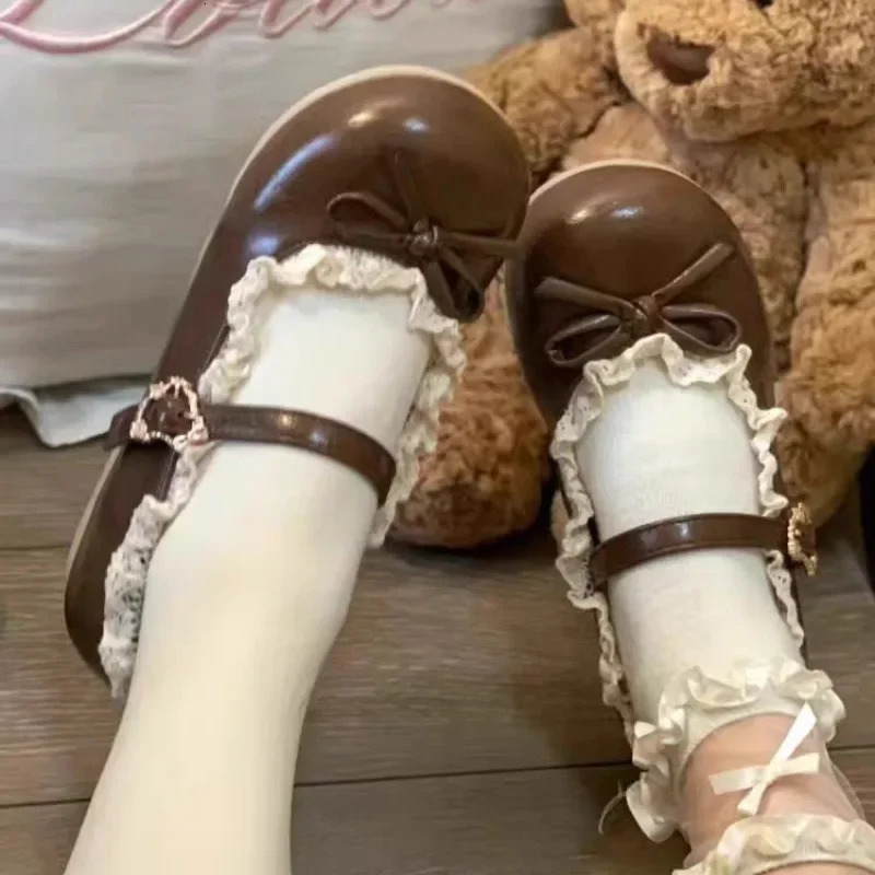 Womens Fashion Single Shoes Spring Round Head Shallow Mouth Butterfly Knot Metal Buckle Soft Sole Nonslip Flat Shoes 251021