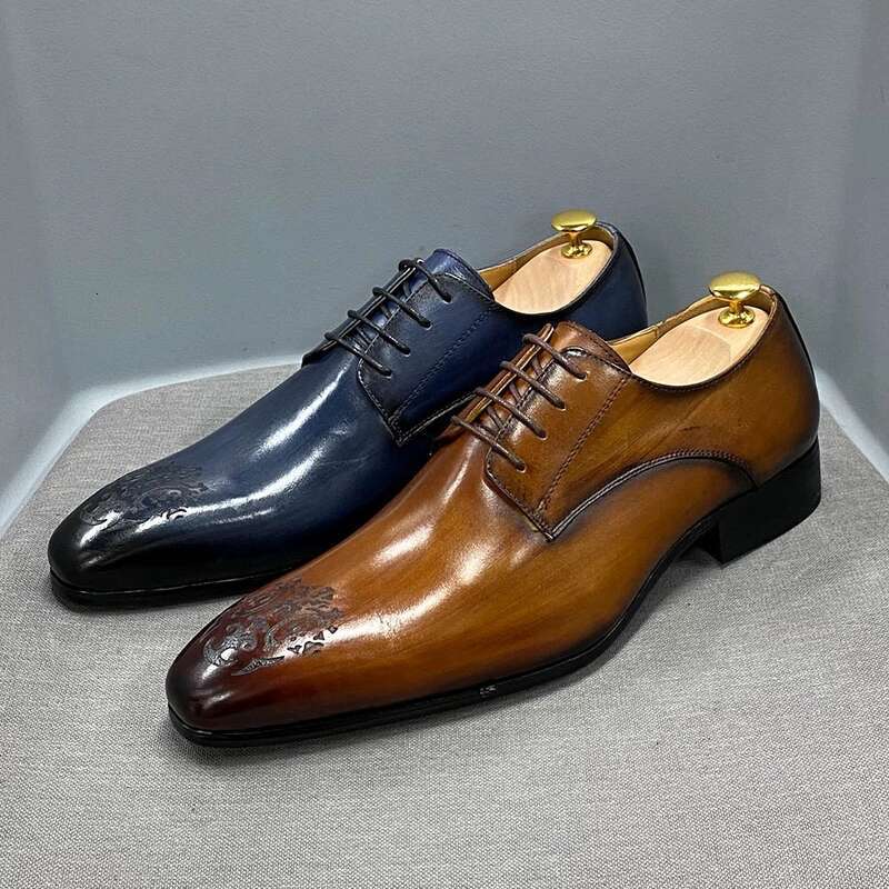 Business Casual Formal Derby Genuine Fashion Carved Pointed Leather Shoes Men Shoe