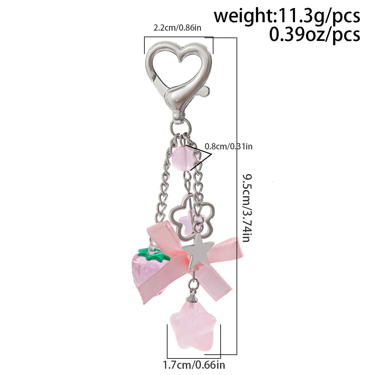 Y2K Fashion Flower Star Love Bow Strawberry Pendant Acrylic Keychain Student Womens Bag Backpack Pants Chain Accessories 251015