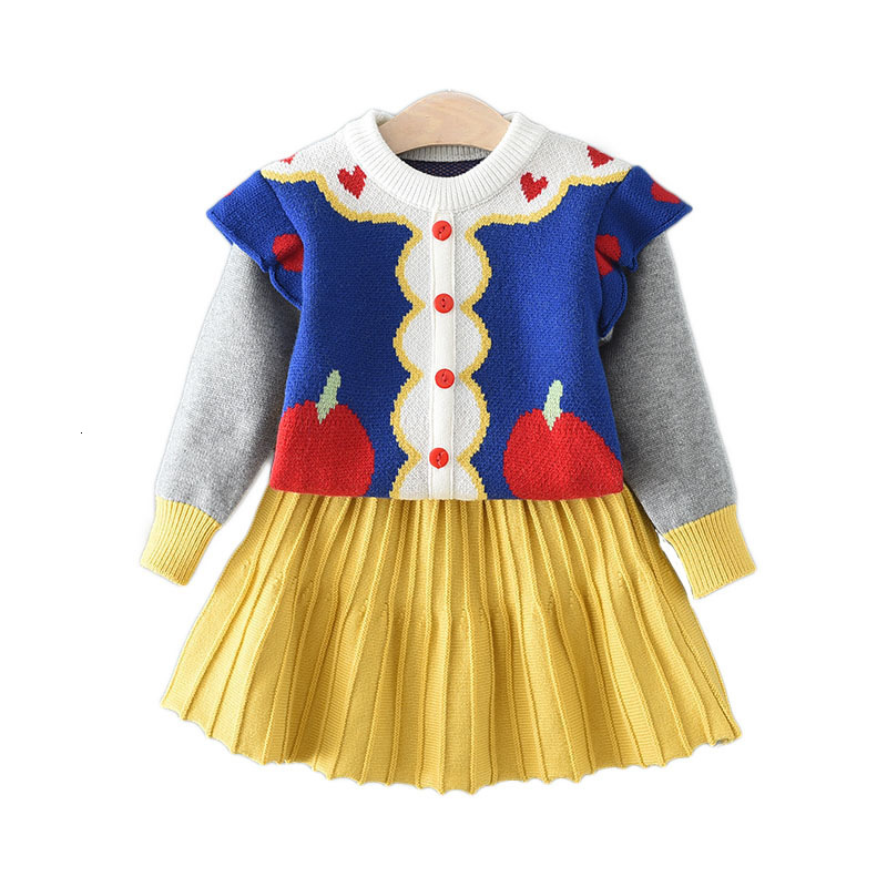 New European and American autumn and winter girl baby Snow White knitted designer set, children's fashion sweater pleated skirt two-piece set