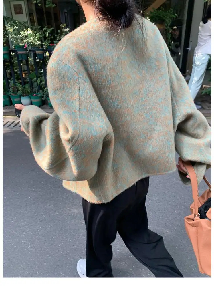 Short Woolen Jackets AutumnWinter KoreanStyle Metal Single Breasted Round Neck Loose Rabbit Hair Women Wool Coats 251013