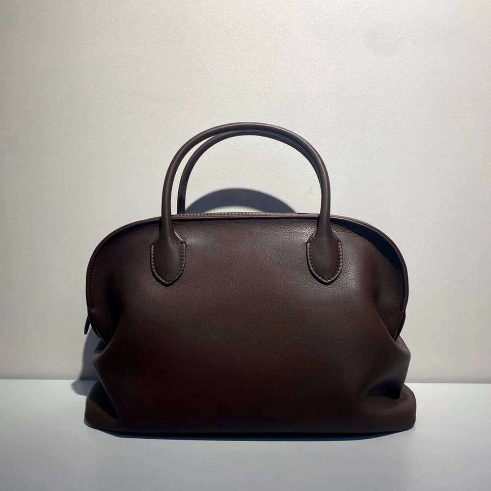 Genuine Leather Handbag Bowling Shell-Shaped Boston Women's Bag Full-Grain Cowhide Fashion Versatile Minimalist New