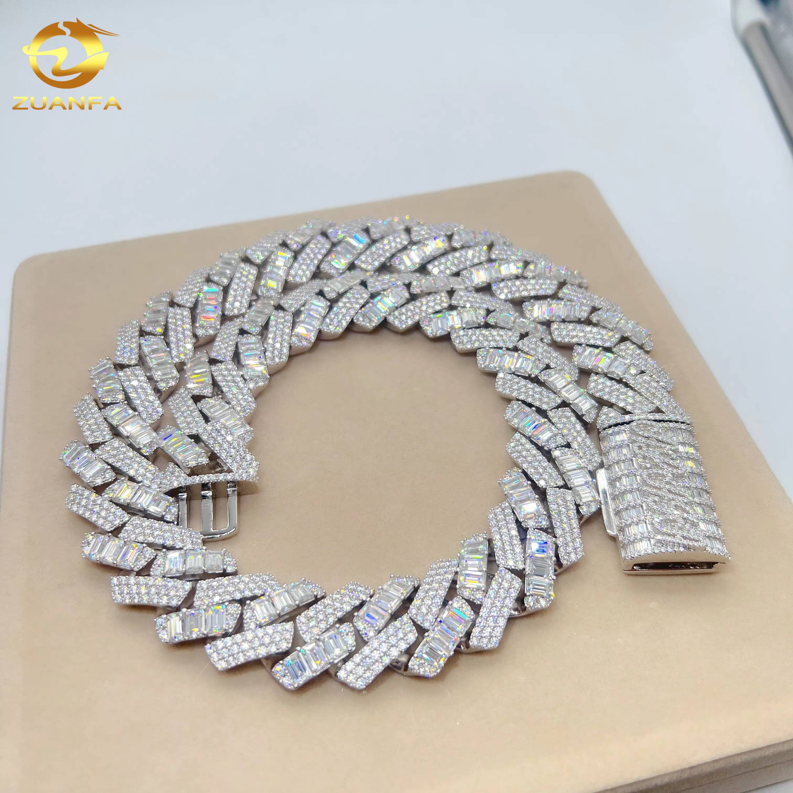 24mm Fine Jewelry Men 925 Sterling Silver Hip Hop Luxury Custom VVS Moissanite Miami Cuban Link Chain Cuban Necklace