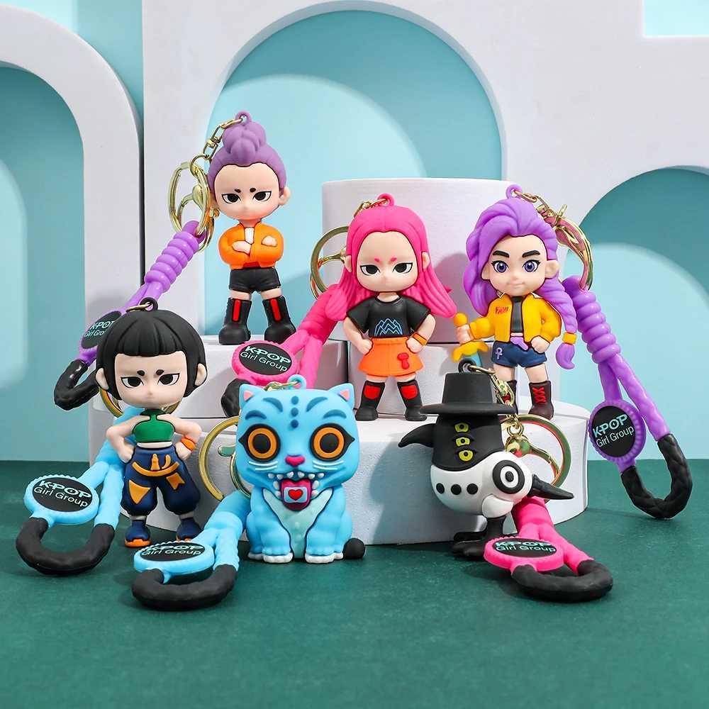 KPOP Demon Hunters Keychain Tiger Character PVC Figure Keychain Cute Harajuku Style Key Ring for Kids Fans Halloween J251121