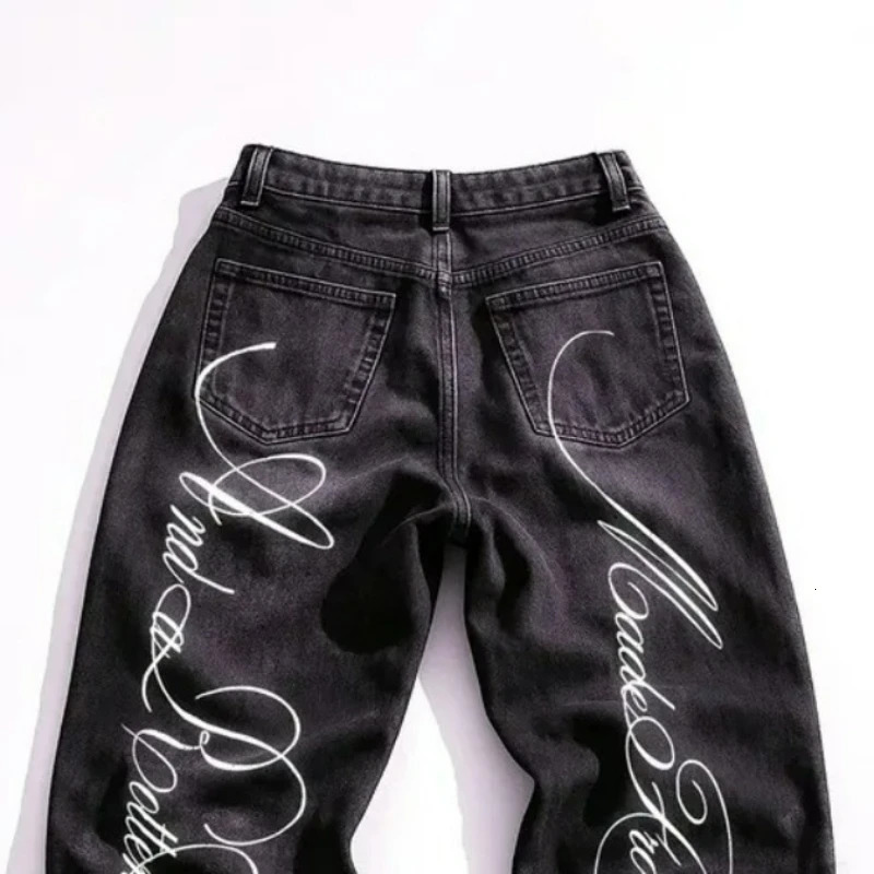 Y2K Gothic Denim Pants Long Letter Print Pattern Classic Art Jeans Harajuku Vintage Hip Hop Streetwear Men Women Baggy 251017