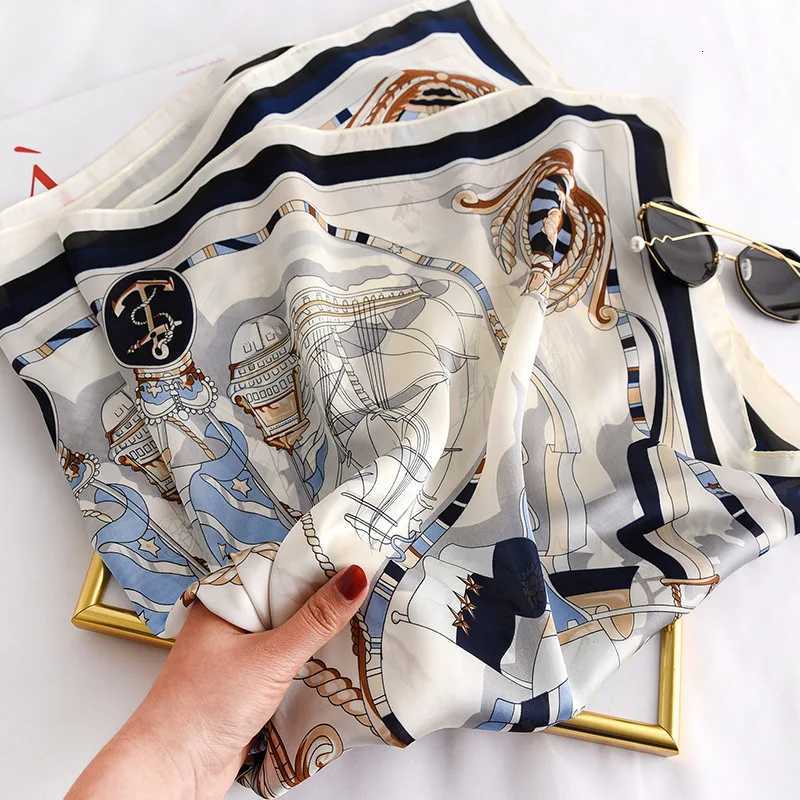 9090cm Women Square Silk Scarf Luxury Brand Large Shawl Neckerchief Print Headband Female Foulard Bandana Wraps Hijab Scarves W251021