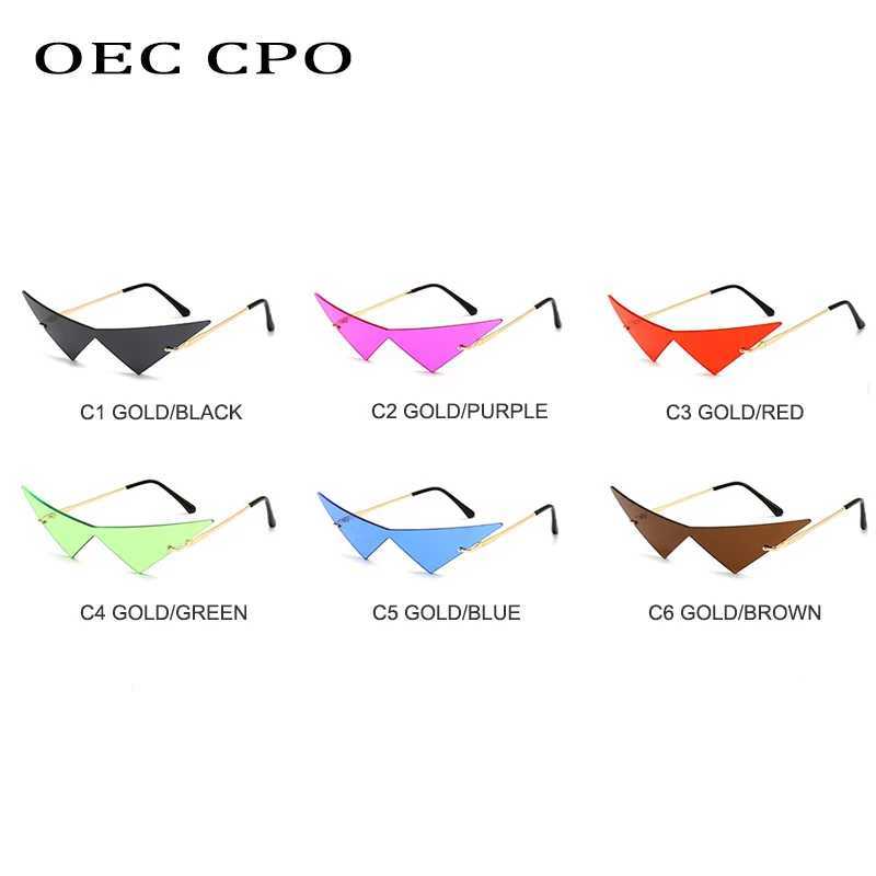 OEC CPO Oversized Cat eye Rimless Sunglasses Women Fashion One Piece Lens Sun Glasses Female Trend Triangle Eyewear Men UV400 J251114