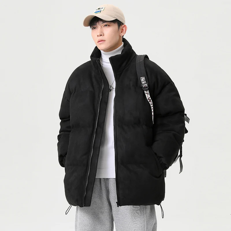CAAYU Winter Down Jacket Mens Fashion Harajuku Oversized Fleece Coat Japanese Streetwear Windproof Outwear Gray Coat Male 251013