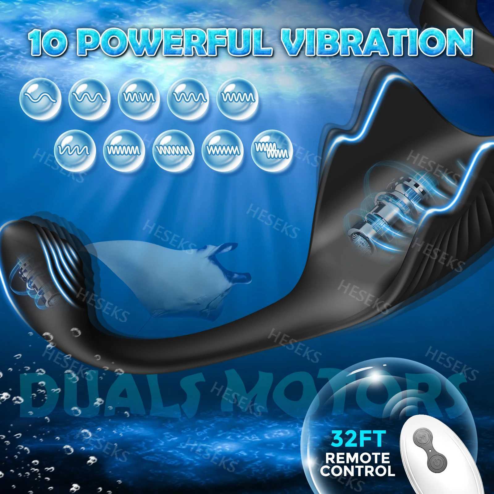 HESEKS 3 in 1 Prostate Massager Vibrating Cock Ring Anal Plug with Mini Bullet Taint Stimulator Remote Control Mens Sex Toys 18 L251021