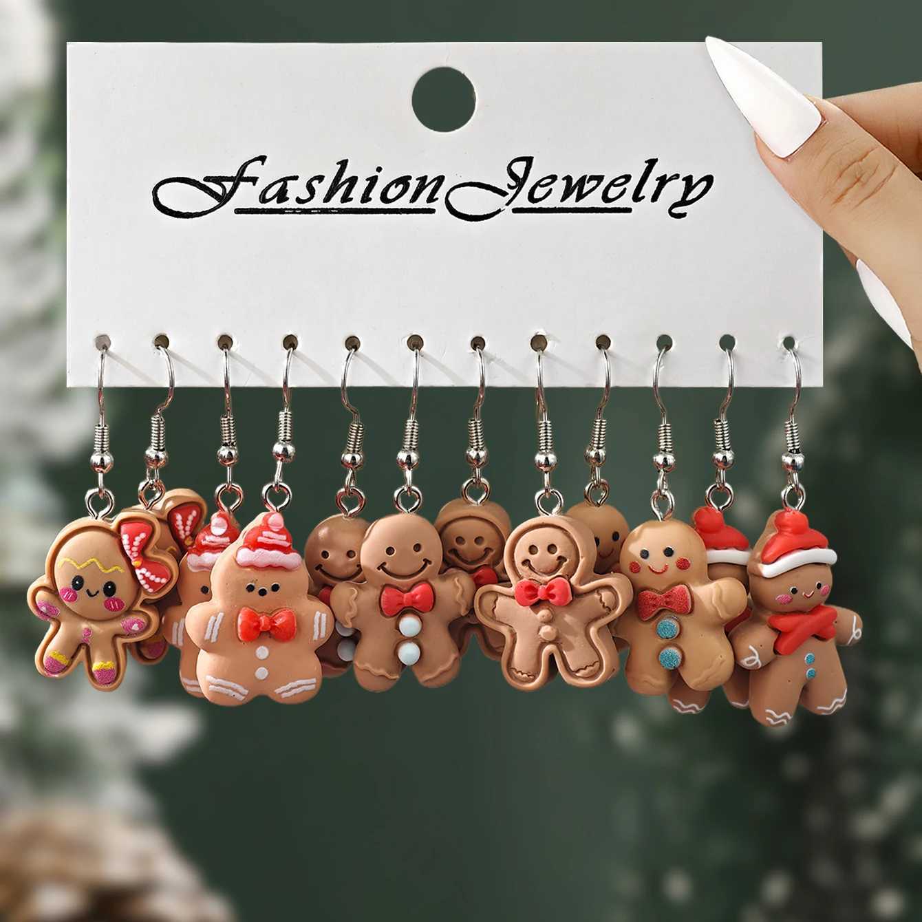 New Cute Cartoon Gingerbread Man Christmas Tree Santa Penguin Resin Dangle Earrings Set Womens Christmas Gift Jewelry J251021