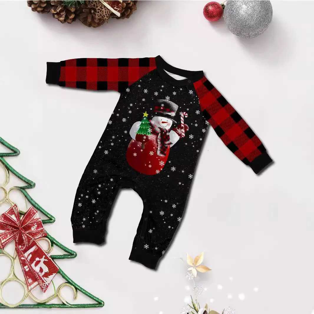 New childrens home wear set cute Christmas snowman tree print pajamas and pajama pants red and black checkered Christmas L251021BL2B