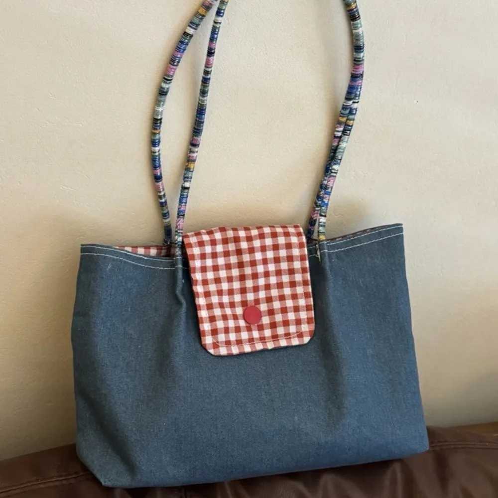 Fashion Korean Style Tote Bag Largecapacity Red Grid Shoulder Bag Canvas Handbag Work Handheld Bag Womens HandbagsXJ251021