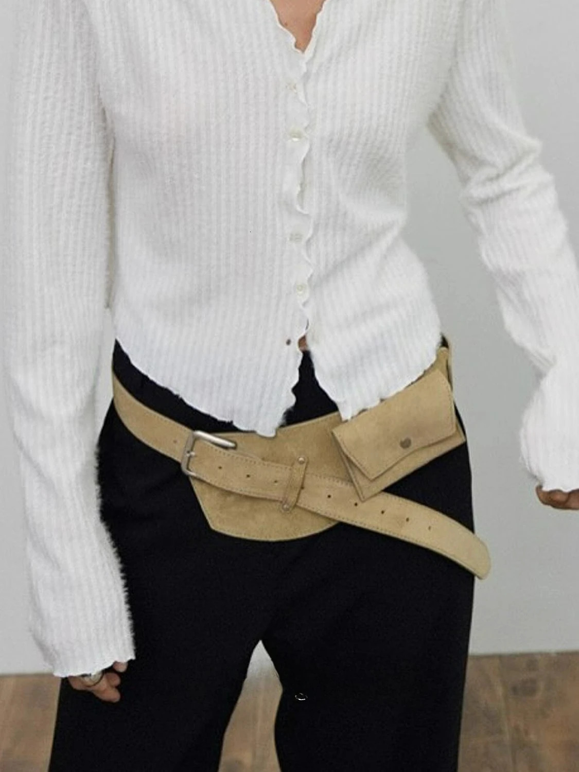 Korean Style Faux Suede Waist Bag with Belt for Women Waist Packs 251017