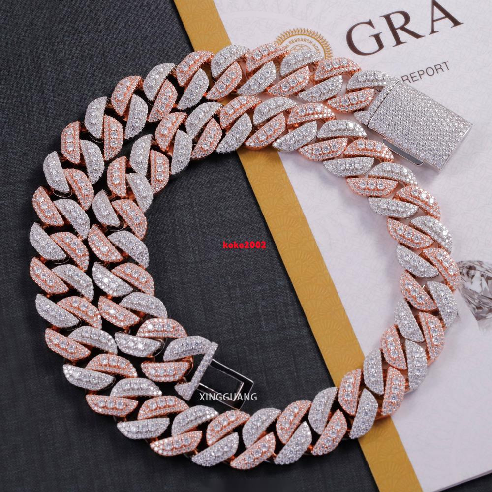 1520mm Wide VVS Moissanite Diamond Necklace Bracelet 925 Solid Silver Gold Moissanite Cuban Link Chain with GRA Certificate