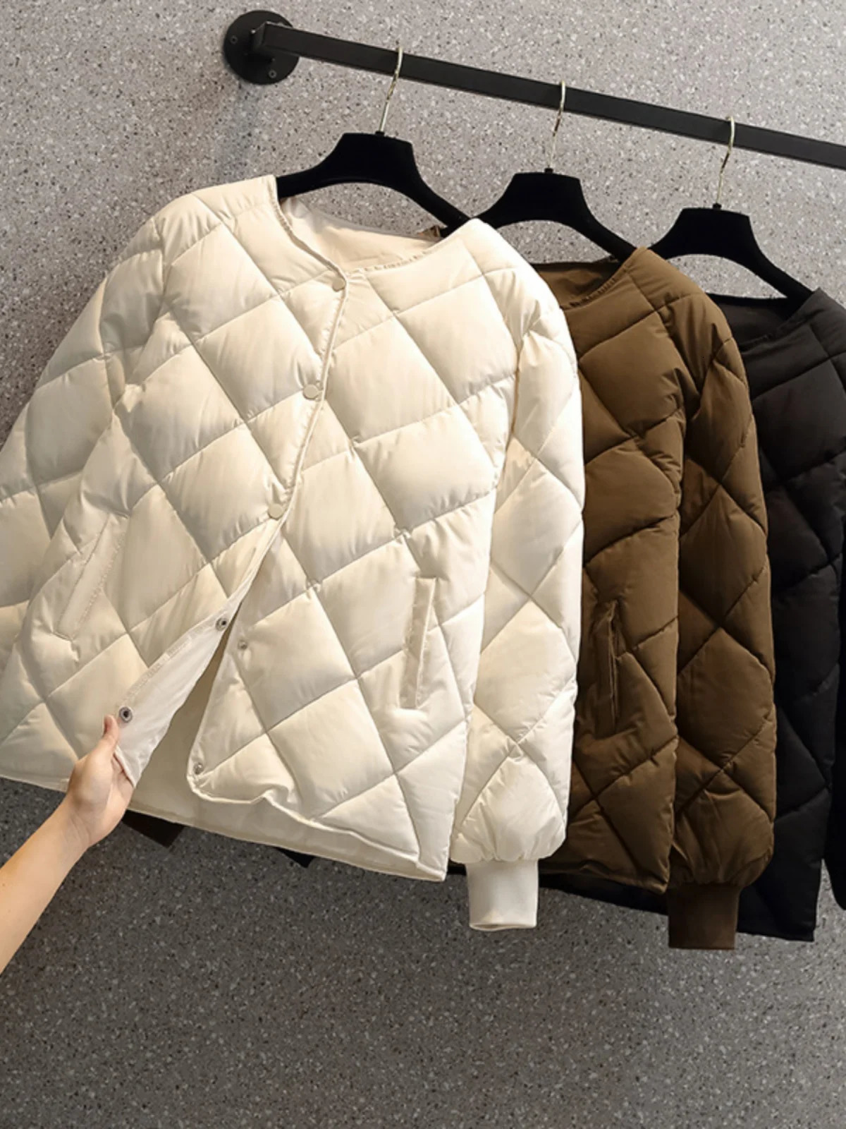 Womens ort Cotton Jaet Winter Korean Sle Lightweight Casual Diamond Pattern Versatile Slim Fit Long Sve Coat 251021