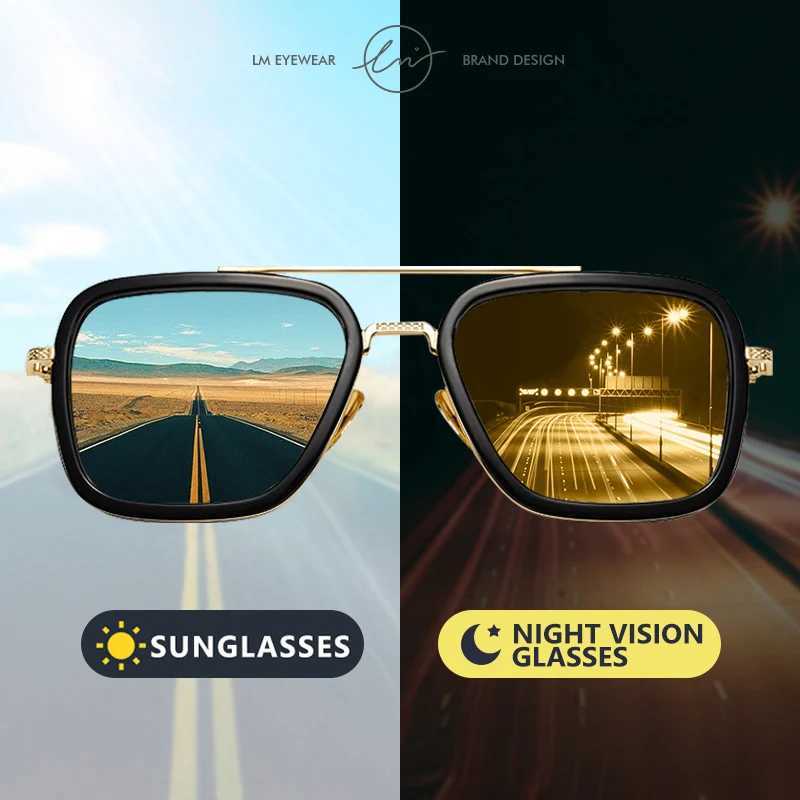 Brand High Quality Tony Stark Square Sunglasses Photochromic Polarized Men Glasses Steampunk Women Driving Night Vision Goggles J251114