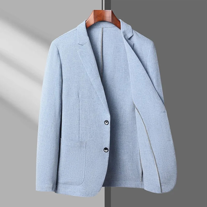 Summer Ice Silk Blazers Elasticity Mens Thin Windbreak Classic Solid Color Casual Business Suit Jackets Office Social Coat 251021