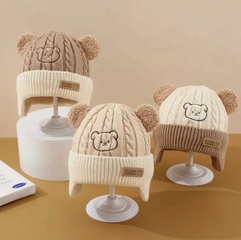 Baby Bear Ear Protection Hat Soft Knit Winter Hat Cartoon Bear Design for Infants Toddlers Christmas Thanksgiving Gift J251021