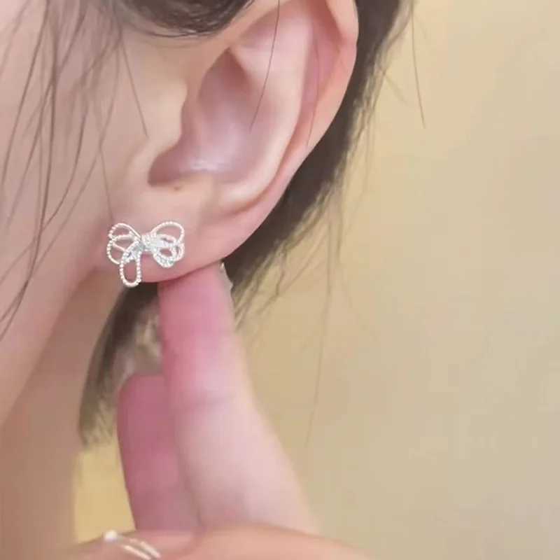 S925 Sterling Silver Hollow Out Irregular Bow Butterfly Tie Stud Earrings for Women Fine Jewelry High Luxury Vintage Accessories J251021