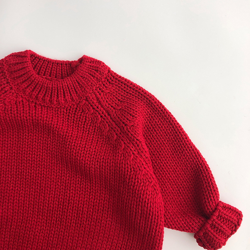 New Fashion Christmas Style New Year Winter Children's Sweater Designer Boys and Girls Fashion Knitted Sweater Retro Red Pullover Shoulder Up