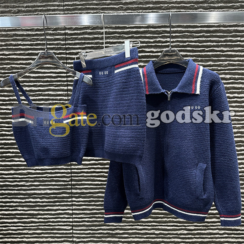 Women Preppy Style Knitted Skirt Set Designer Cardigan Camisole Wrap Skirt Outfits Sexy Leopard Embroidered Skirt