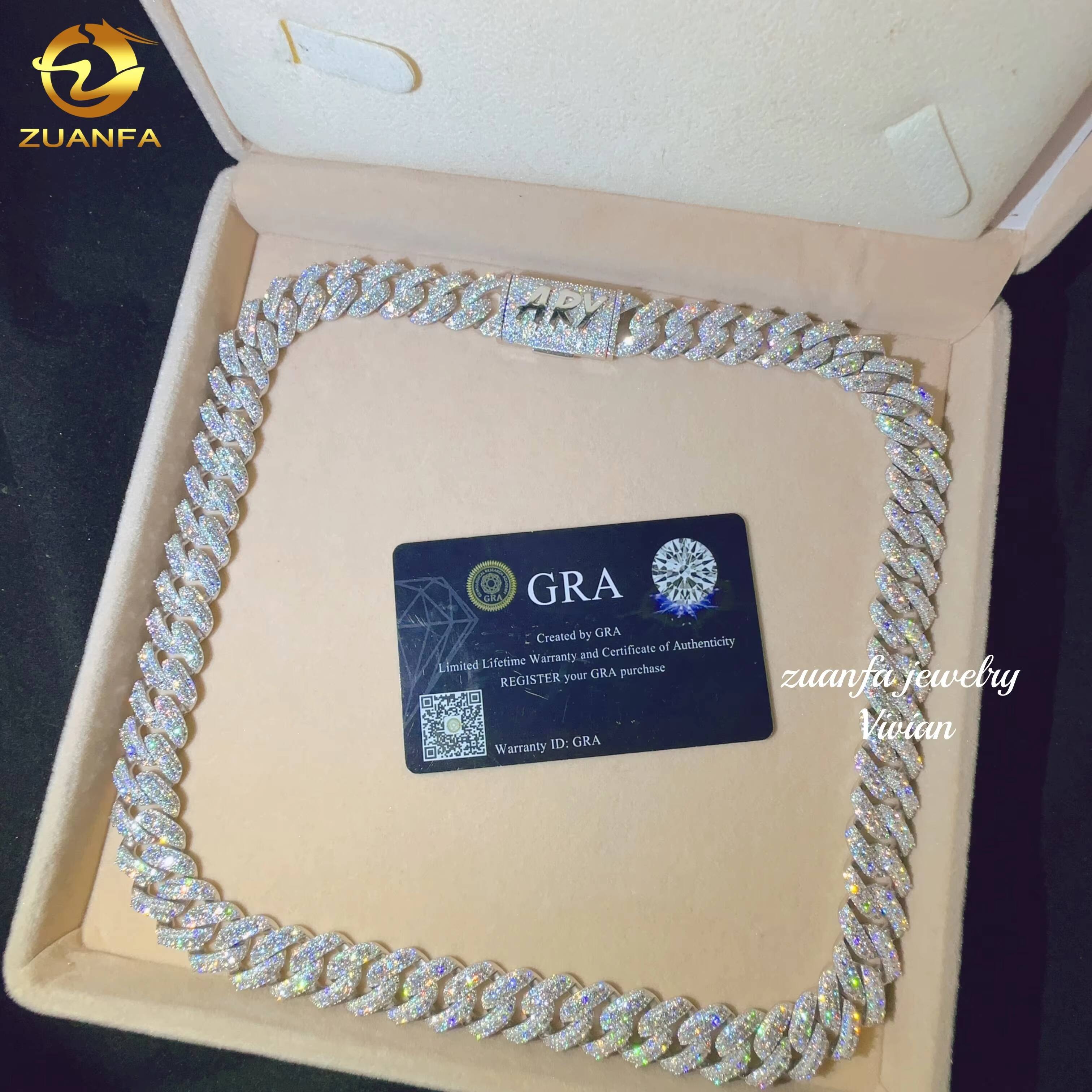 Iced Out VVS Moissanite Diamond 15MM Width Necklace Bracelet Silver 925 Hip Hop Miami Jewelry Custom Cuban Link Chain