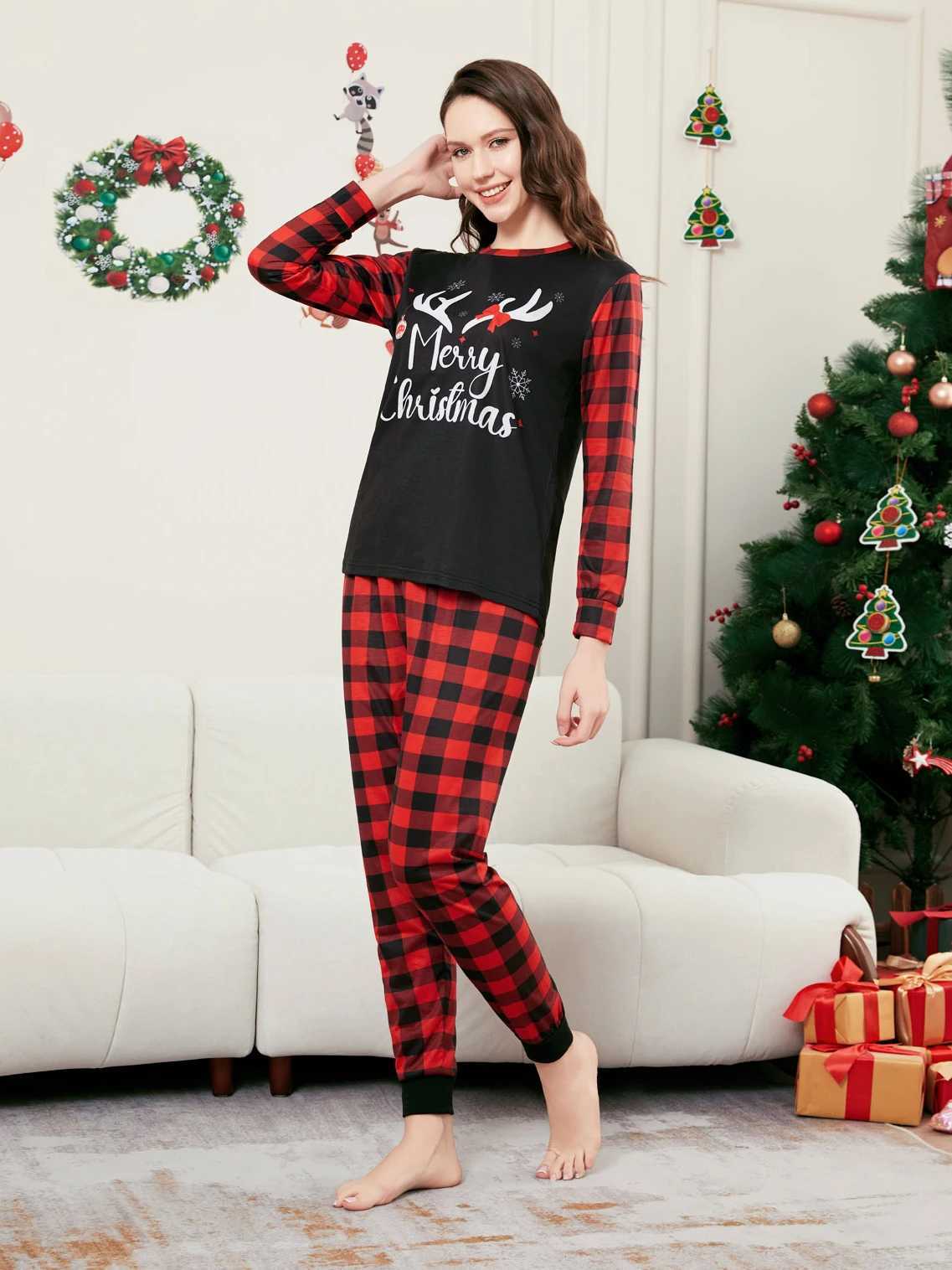 Merry Christmas Cartoon Pattern Mom Dad Kids Matching Pajamas Set 2 Pieces Suit Baby Romper Soft Loose Xmas Family Look Pyjamas L251021XK6D