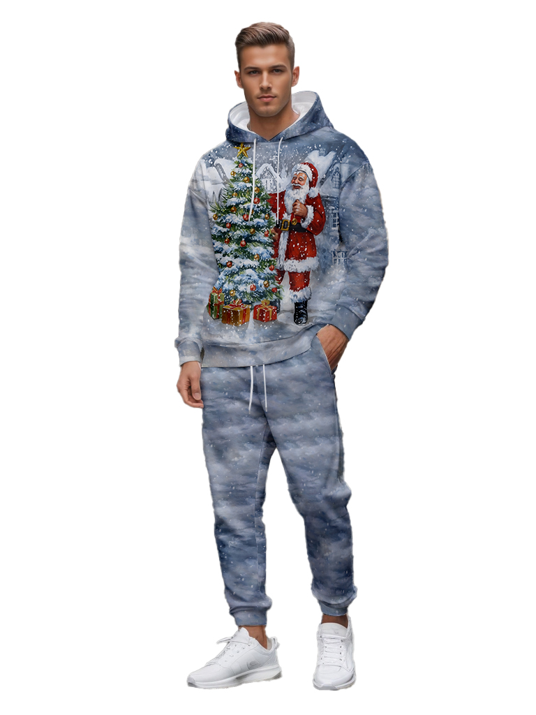 Men's Ankle-Length Knitted Hoodie Casual Outdoor Polyester Sweatshirt Gradient Color Print Adjustable Drawstring Long Sleeve - LMWY00174