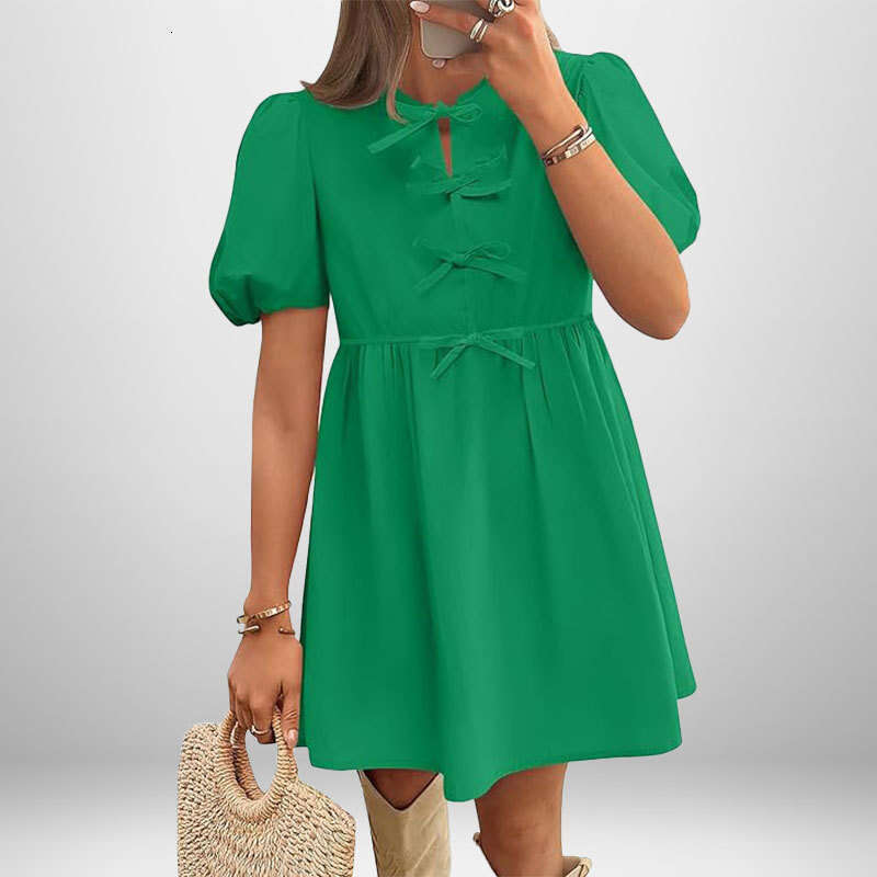 2025 Summer New Women's Fashion Elegant and Stylish Solid Color Puff Autumn Sleeve Dress