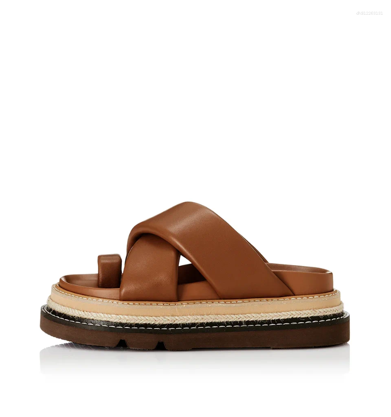 Sandals ALIAS MAE2025 Leather Women's Slippers Are Hand-sewn With A Slip-on Platform Round Toe In Sleek And Minimalist Style