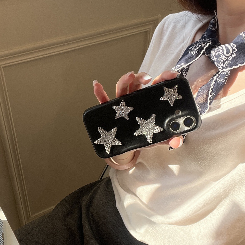 Diamond-Encrusted Small Five-Pointed Star Phone Case Compatible with iPhone 17/16/15 PRO Simple Niche iPhone 14/13P